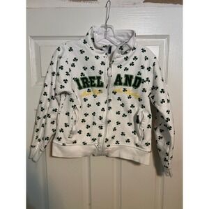 Retro Irish Shamrock‎ Full Zip Jacket White Green Kids Size 8 10